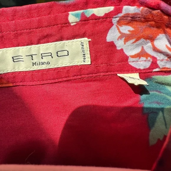Etro Red Floral 100% Cotton Long Sleeves Lightweight Button Down Collared Top 40 - Picture 6 of 8